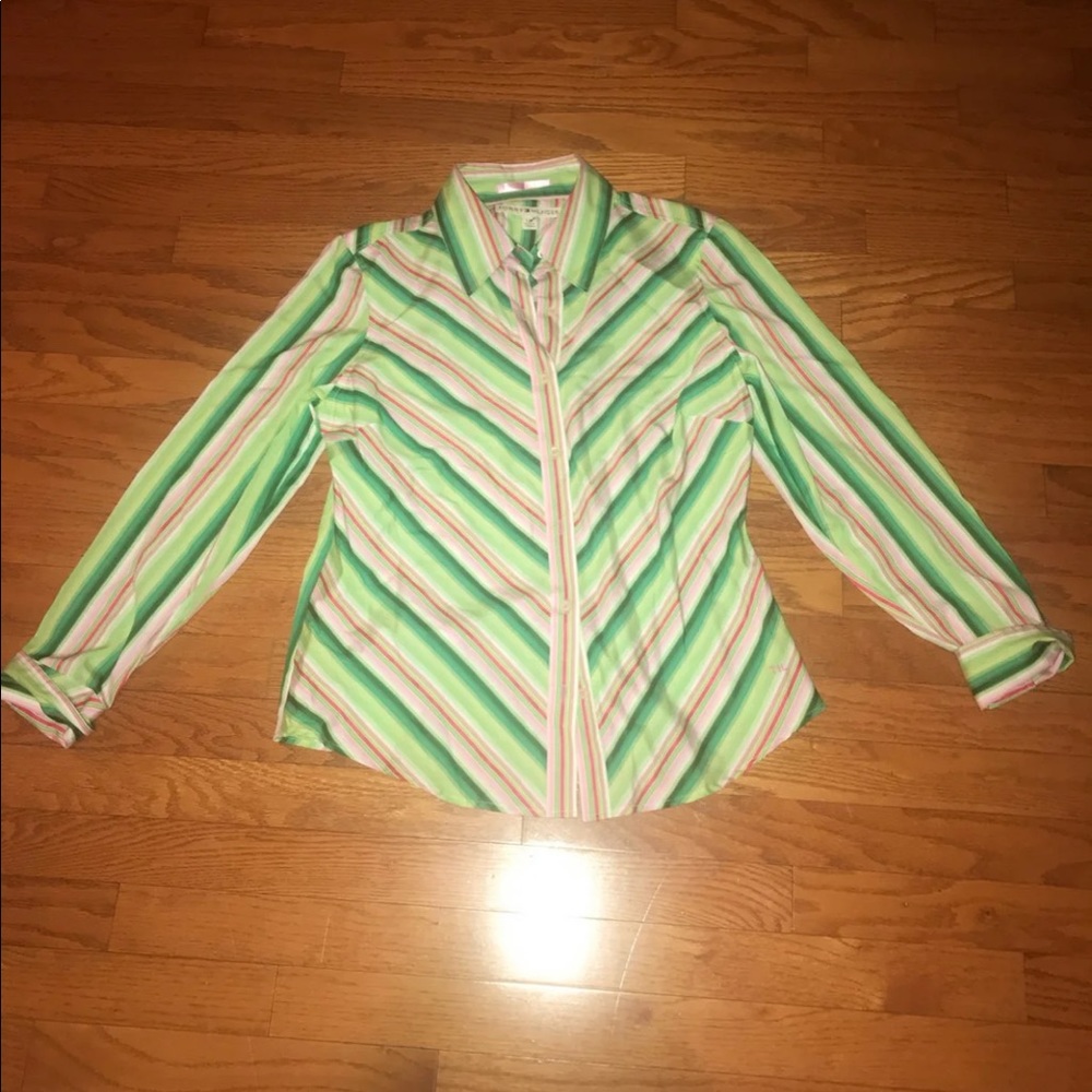 Tommy Hilfiger Green Striped Button Up Collar Top